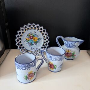 VTG Vestal Alcobaca Portugal Blue Hand-Painted Coffee Set
